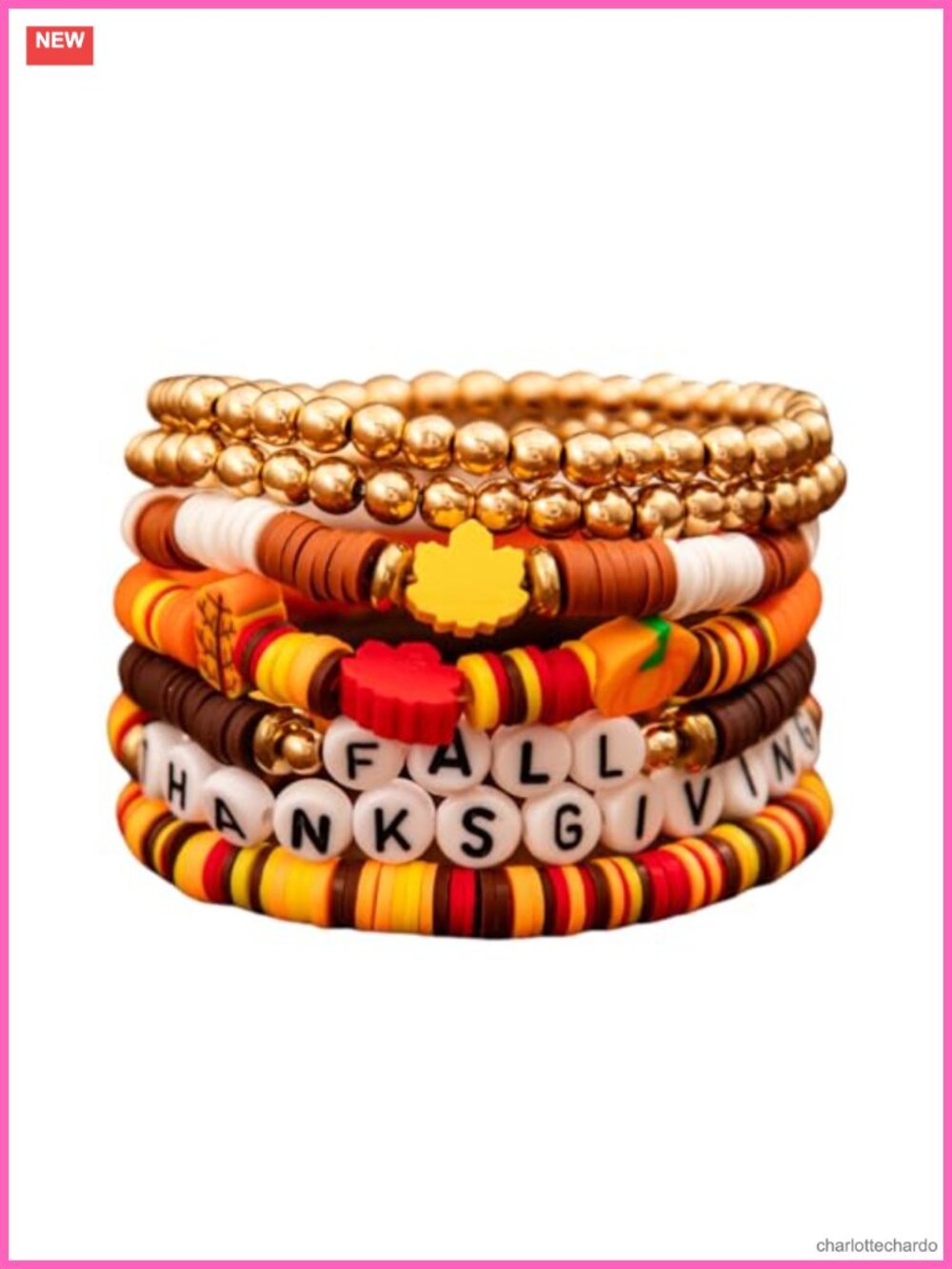 Thanksgiving Beaded Stretch Bracelets Set Acrylic Zinc Alloy Stackable